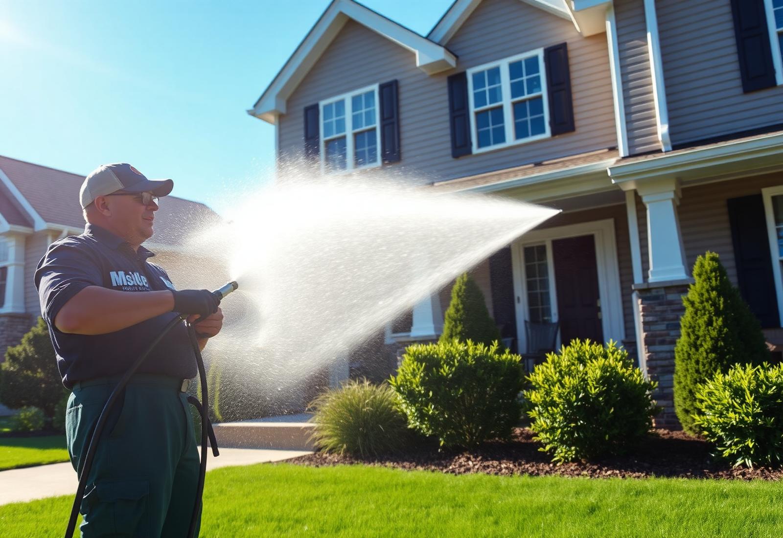 Professional pressure washing a home in Newburgh, Indiana